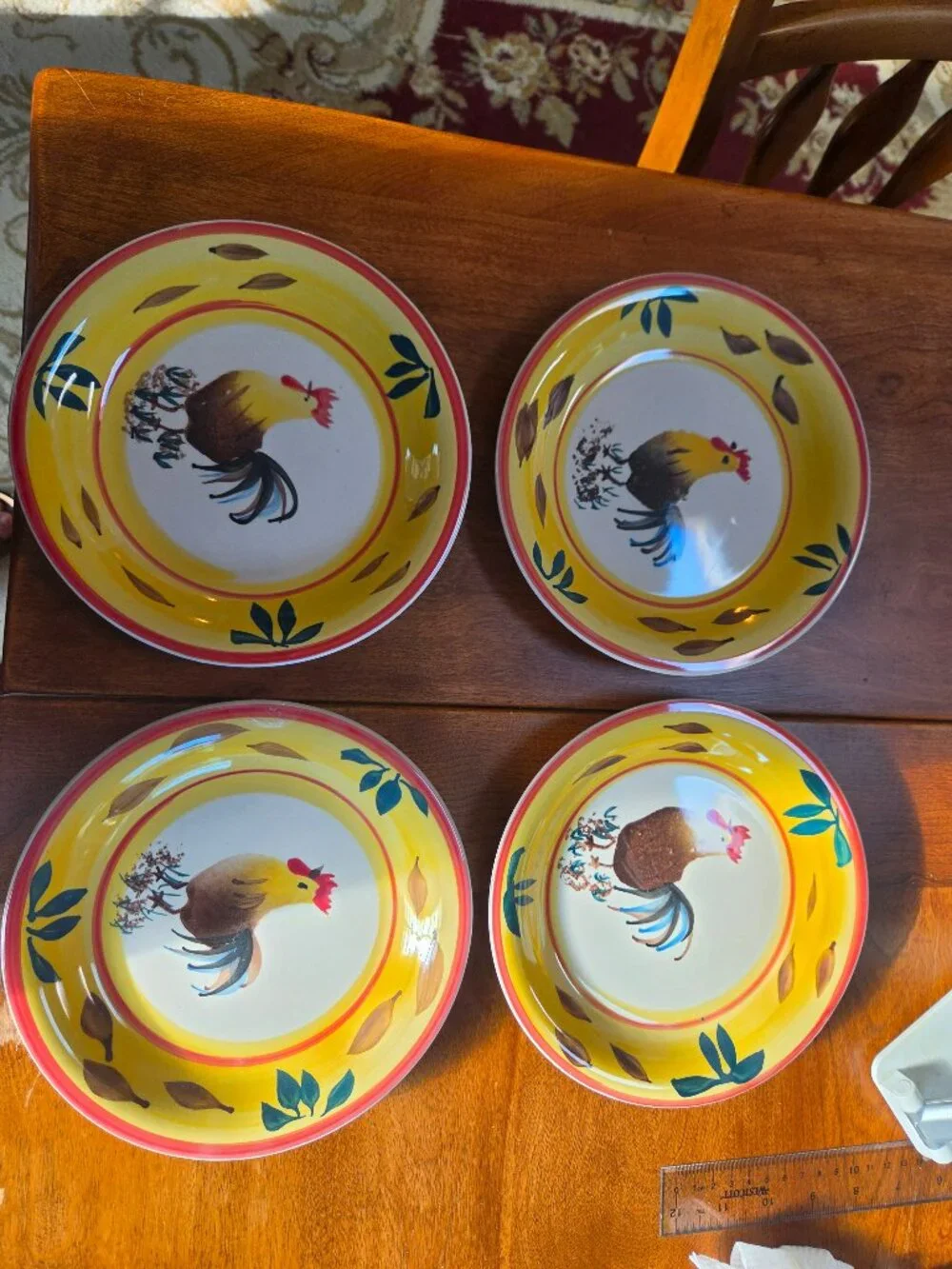 VINTAGE PHILLIPPE RICHARD HAND PAINTED ROOSTER  SALAD OR BREAD PLATES